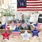 Memorial Day Decorations, 4th of July Decorations, 6Pcs Patriotic Wood Star Block Sign for Independence, Red White Blue American Fourth of July Tabletop Decor for Tiered Tray, Table, Home